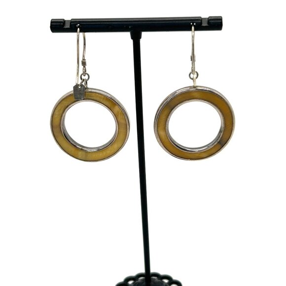 Sterling Silver Earrings Enamel Large Hoop Bohemian Style Signed LG Statement - Picture 9 of 11